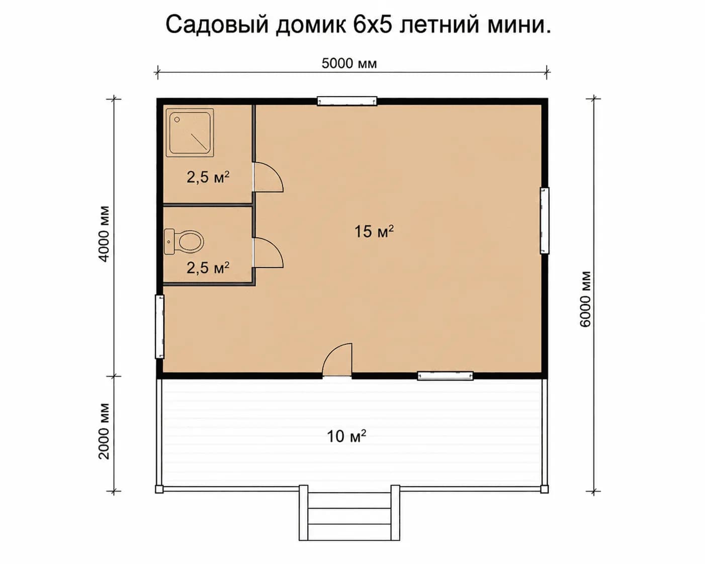 Планировка: Садовый домик 6х5 летний мини