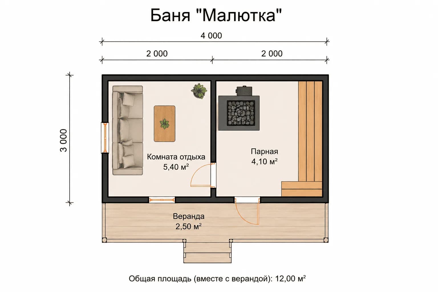 Планировка: Баня Малютка