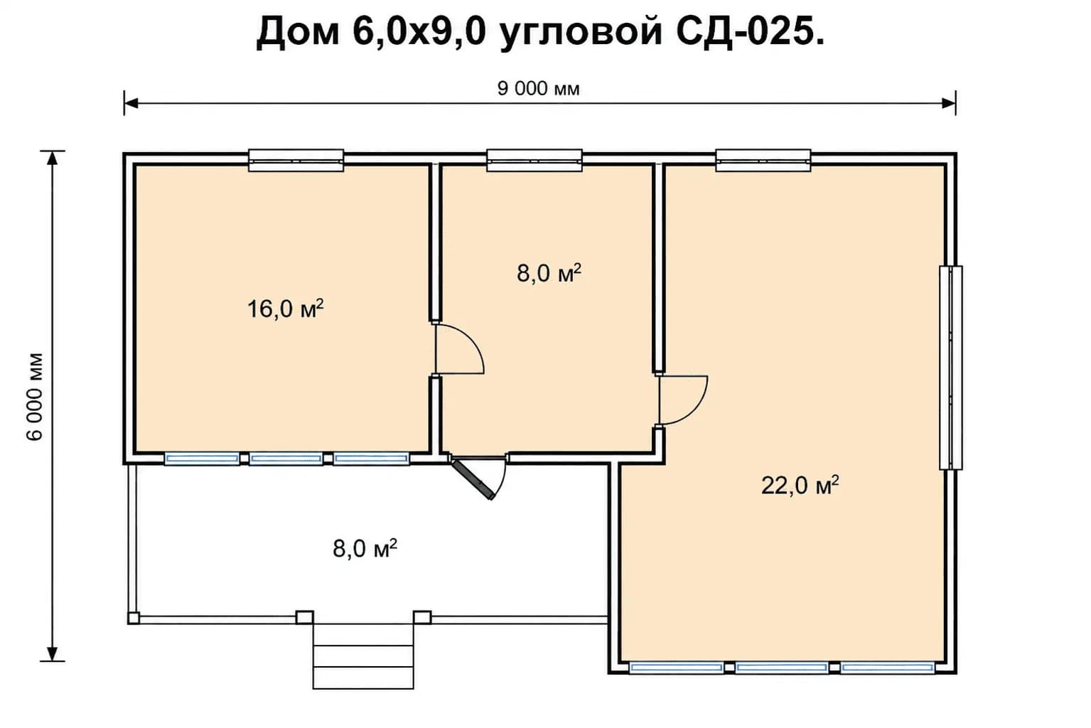 Планировка: Дом 6,0х9,0 угловой СД-025