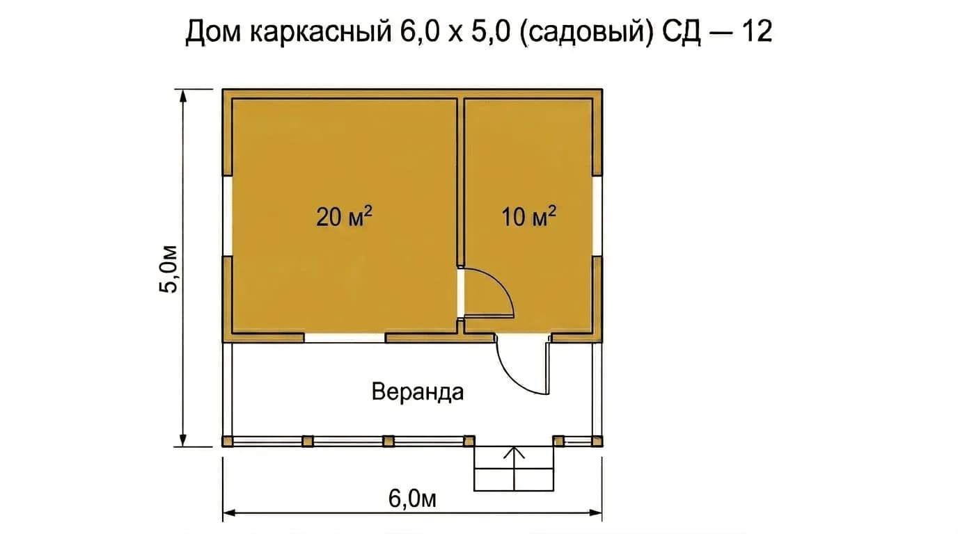 Планировка: Дом каркасный 5,0 х 6,0 (садовый) СД — 12