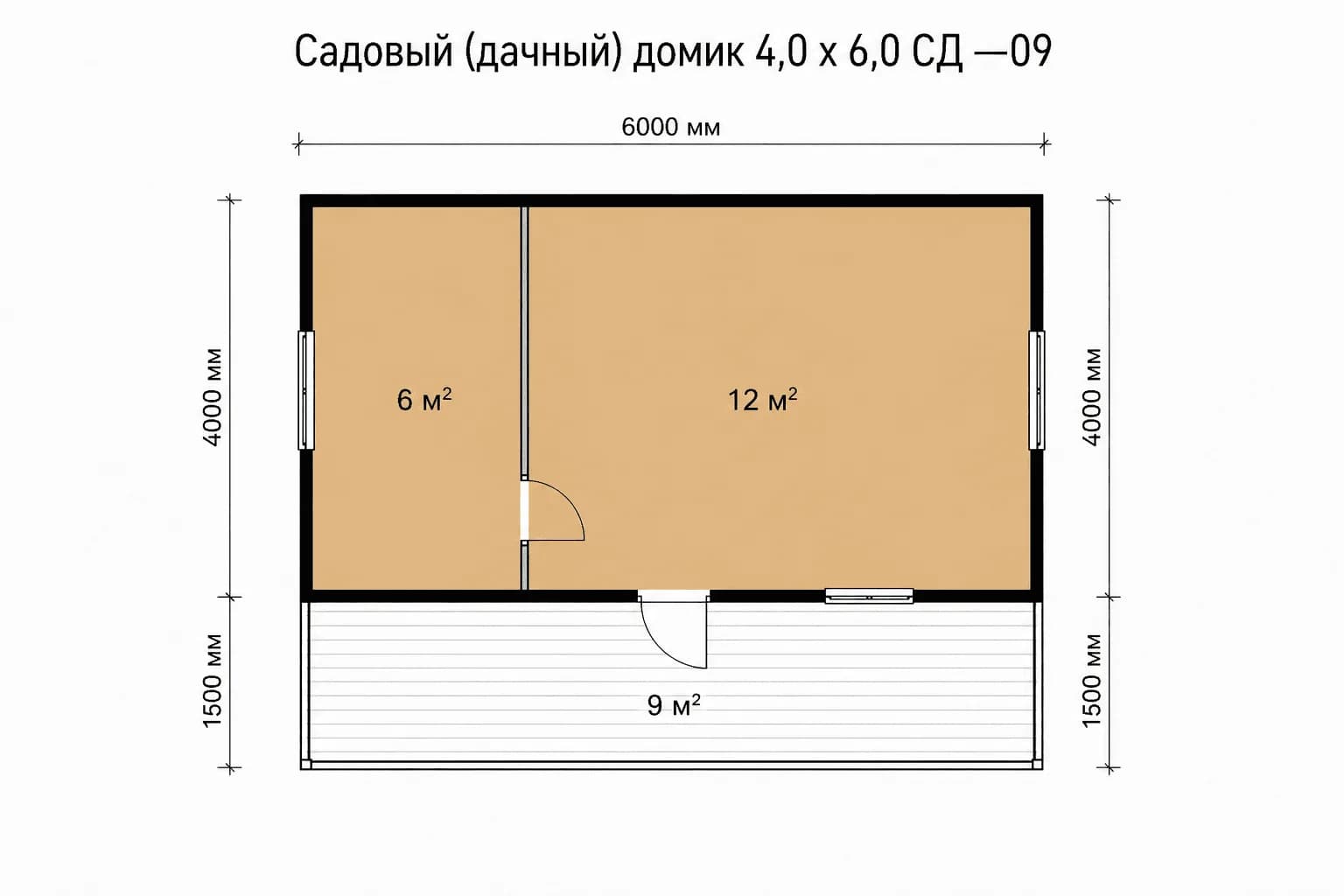 Планировка: Садовый (дачный) домик 4,0 х 6,0 СД —09