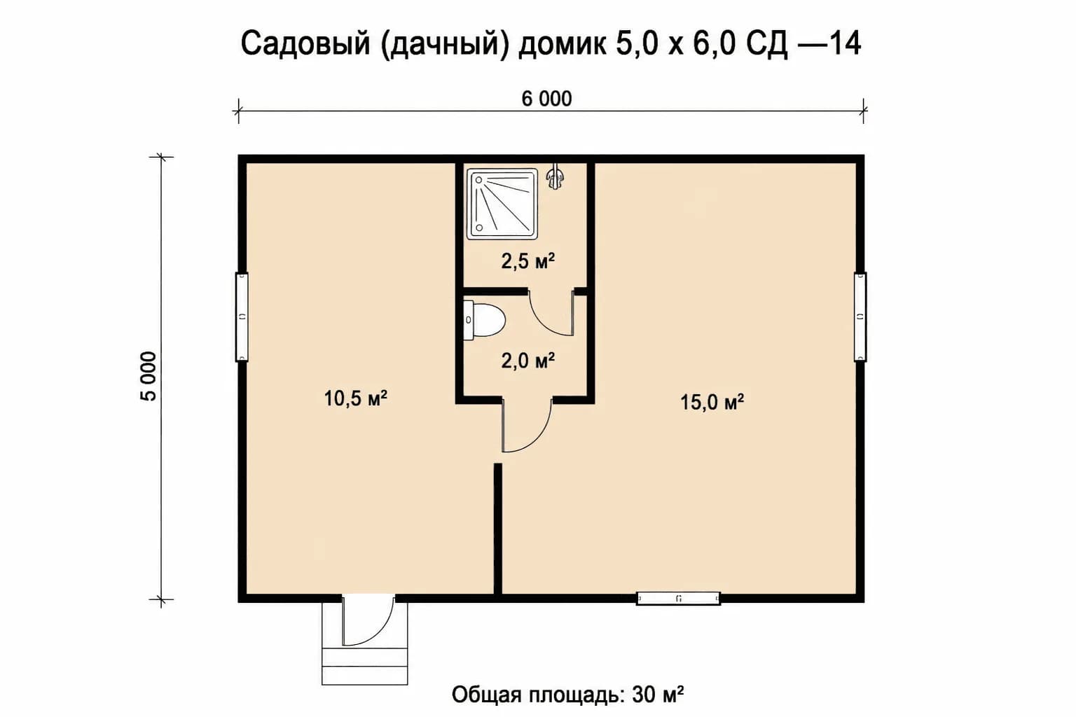 Планировка: Садовый (дачный) домик 5,0 х 6,0 СД —14
