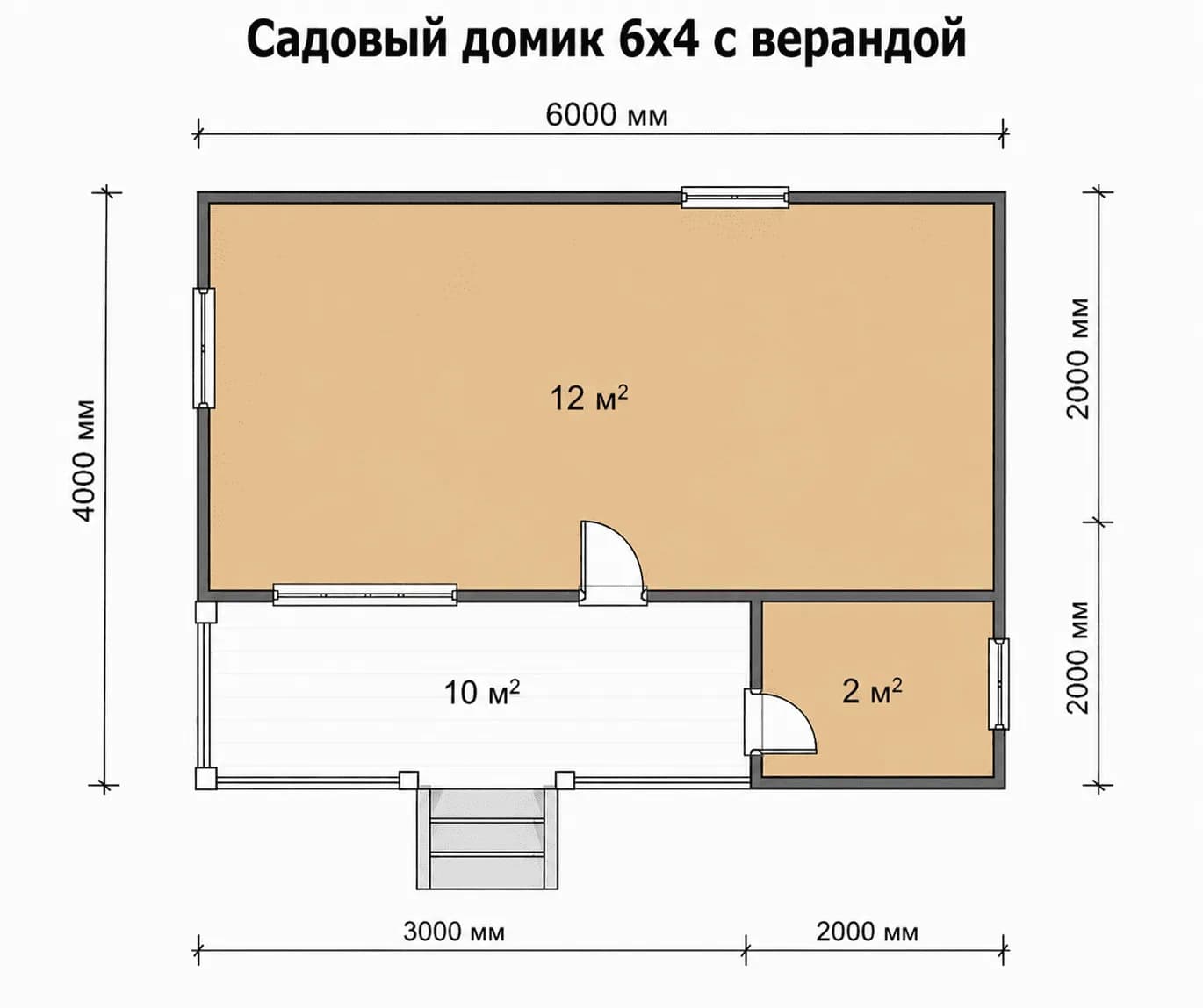 Планировка: Садовый домик 6х4 с верандой