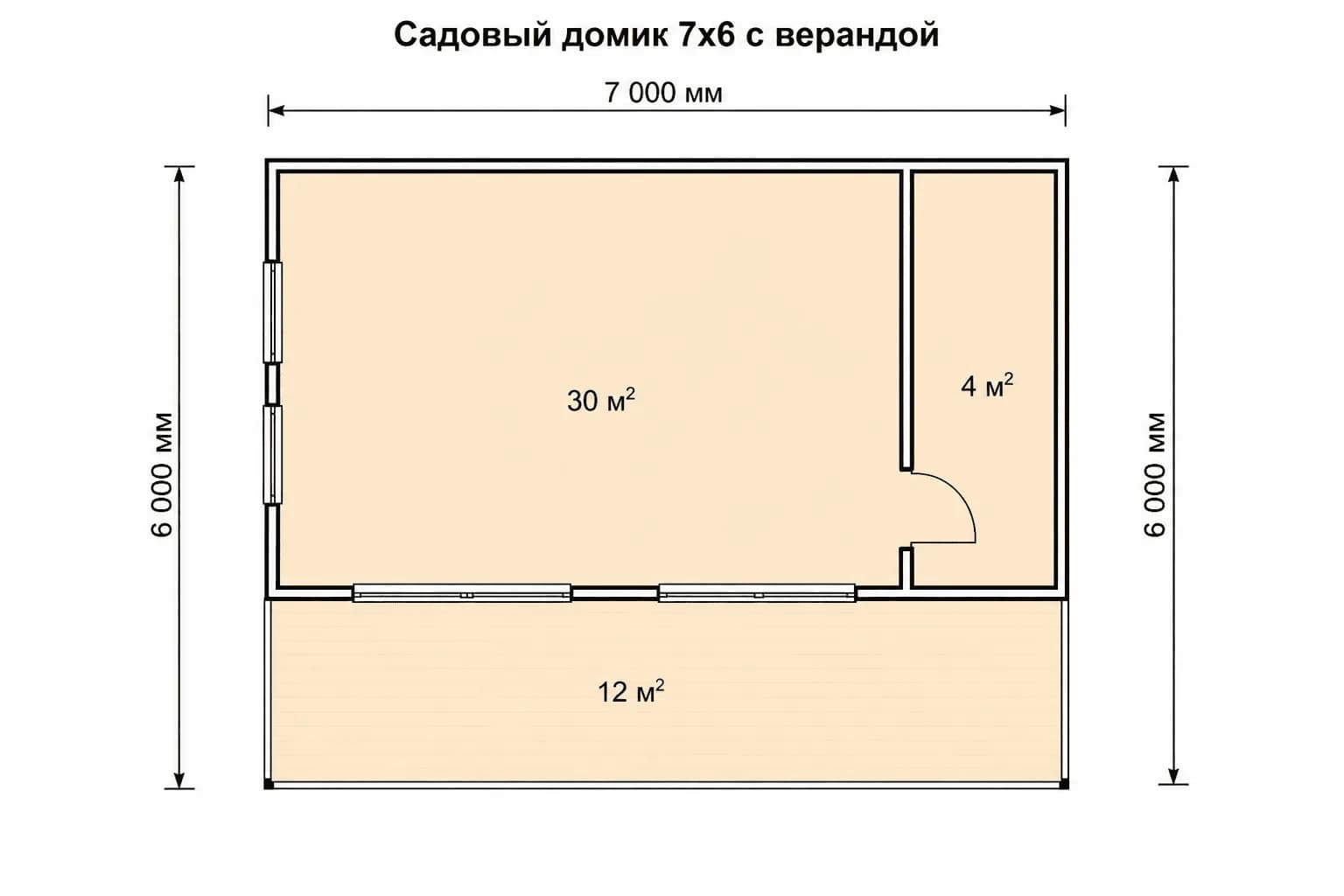 Планировка: Садовый домик 7x6 зимний